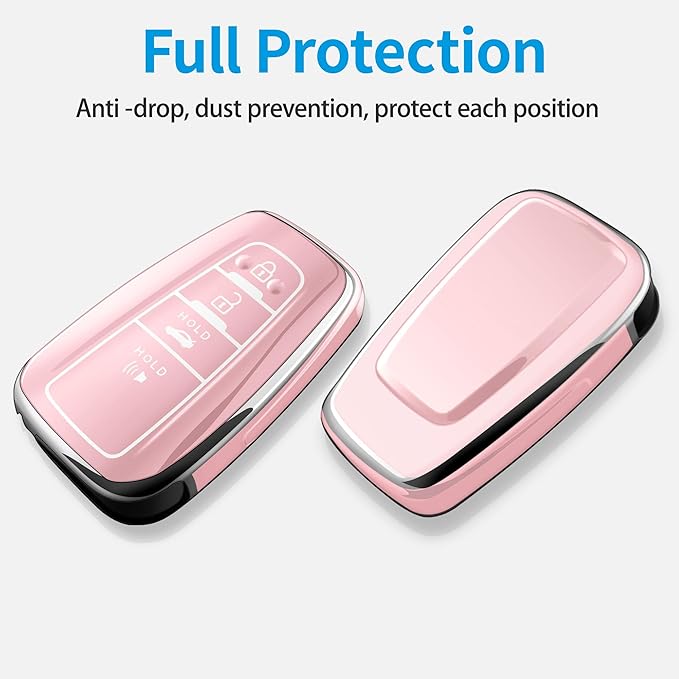 Tukellen for Toyota Key Fob Cover with Keychain,Special Soft TPU Key Case Protector for 2019-2025 RAV4 2020-2022 Highlander Corolla Prius,2018-2024 Camry Avalon C-HR GT86-Chalk Pink