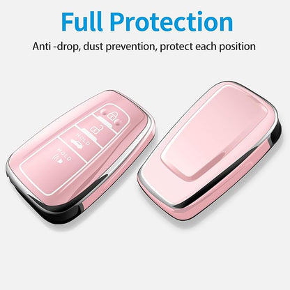 Tukellen for Toyota Key Fob Cover with Keychain,Special Soft TPU Key Case Protector for 2019-2025 RAV4 2020-2022 Highlander Corolla Prius,2018-2024 Camry Avalon C-HR GT86-Chalk Pink
