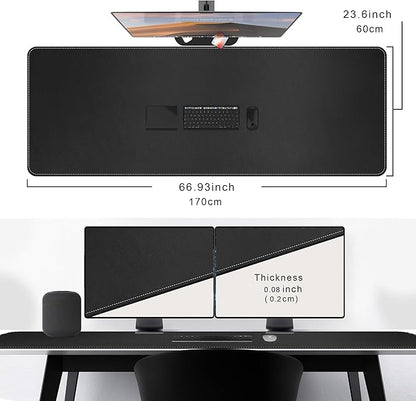 CENNBIE Leather Desk Mat, 66.9" x 23.6" Extra Large Desk Pad Blotter Protector, Extended Non-Slip Mouse Pad, Waterproof PU Leather Desk Mat on top of desks Large for Office and Home (Black)