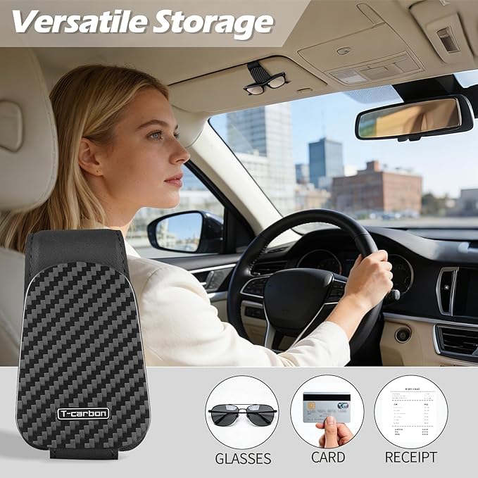 T-carbon Sunglass Holder for Car Sun Visor,Magnetic Leather Sunglasses Hanger,Carbon Fiber Sunglasses Holder and Ticket Card Clip, Car Visor Accessories,Matte Black