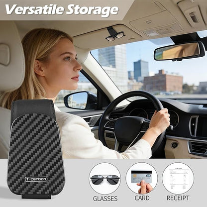 T-carbon Sunglass Holder for Car Sun Visor,Magnetic Leather Sunglasses Hanger,Carbon Fiber Sunglasses Holder and Ticket Card Clip, Car Visor Accessories,Matte Black