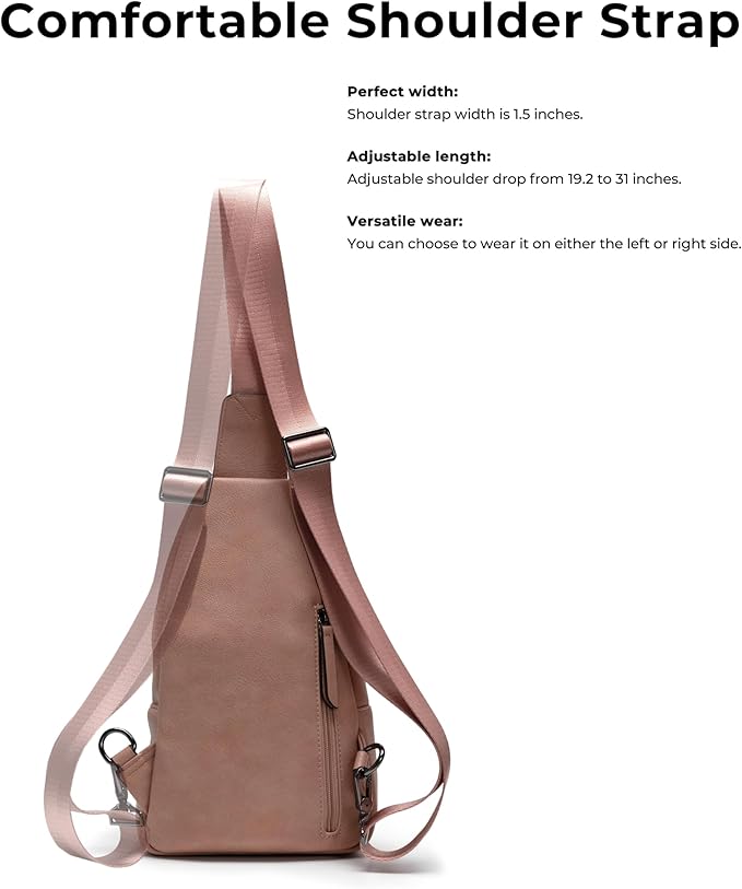 Alldaily Large Sling Bag for Women Crossbody Purse Leather Fashionable Trendy Chest Bag for Travel, Fanny Pack (Dusty Rose)