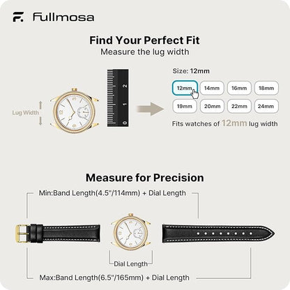 Fullmosa Watch Band, Quick Release Leather Watch Strap for Men Women, Replacement Bands Width 12mm 14mm 16mm 18mm 19mm 20mm 21mm 22mm 24mm