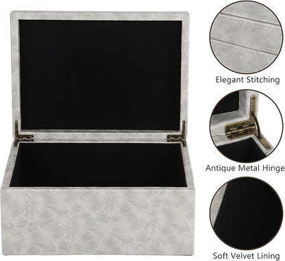 HofferRuffer Faux Leather Decorative Box, Large Wooden Structure Keepsake Box Accessory Organizer Jewelry Organizer with Hinged Lid, Storage Container for Home or Office (Grey)