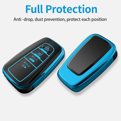 Tukellen for Toyota Key Fob Cover with Keychain,Special Soft TPU Key Case Protector for 2019-2025 RAV4 2020-2022 Highlander Corolla Prius,2018-2024 Camry Avalon C-HR GT86-Blue
