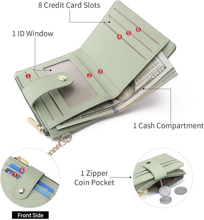 GAEKEAO Slim Wallet for Women, RFID Blocking Credit Card Holder Bifold Wallet with Zipper Coin Pocket, ID Window