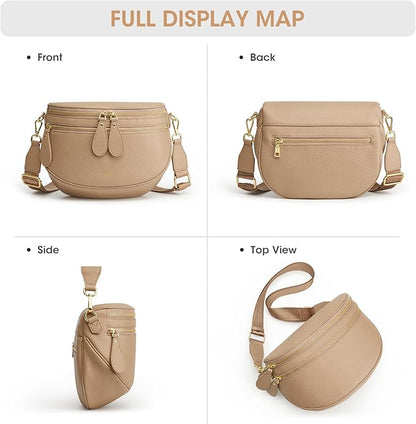 Kattee Crossbody Bag Bum Bags for Women, Leather Fanny Packs Belt Bag, Spacious Sling Purses for Women with RFID Blocking, Tan