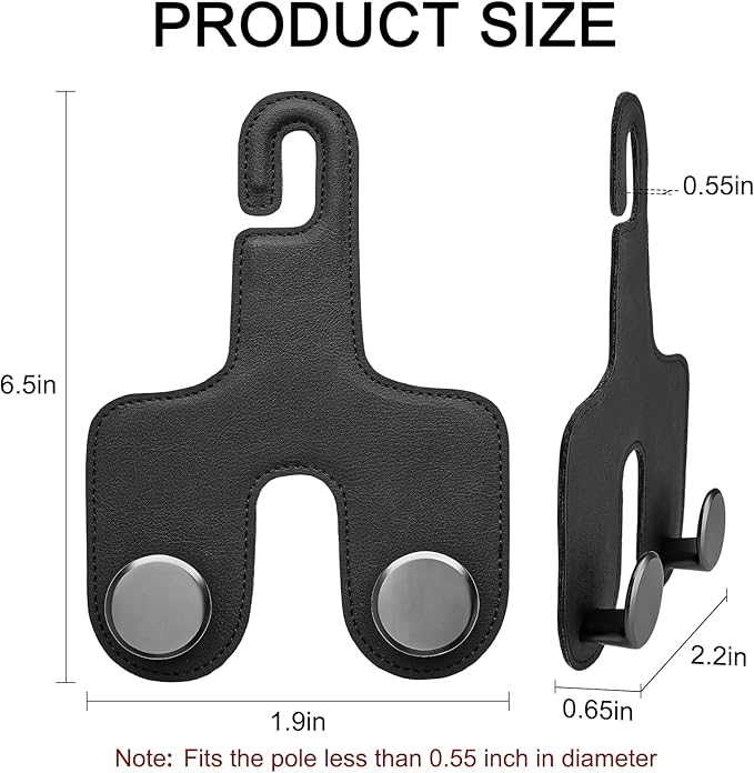 JESTOP Car Headrest Hook, Bags Hanger for Car, Leatehr Car Double Hooks for Purses and Bags, Car Hanger Storage Holder for Handbag Coat Umbrella, Car Inside Accessories