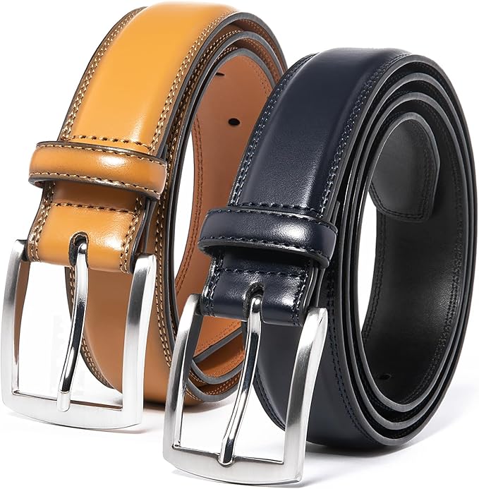 Mens Genuine Leather Dress Belt for Men, Handmade, 100% Cow Leather,Classic Casual and Business Belt Prong Buckle
