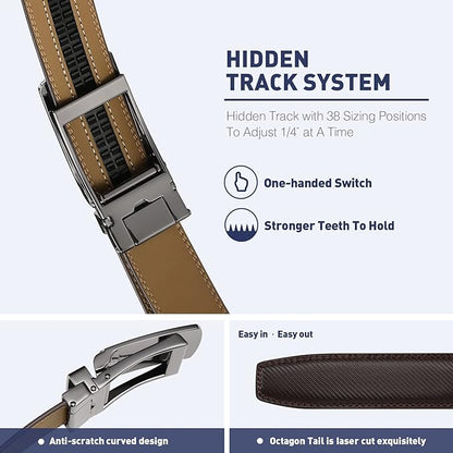 Men's Belt, Leather Ratchet Belt For Men's Dress 3.0cm,1 1/8" Size Adjusted Automatic Buckle