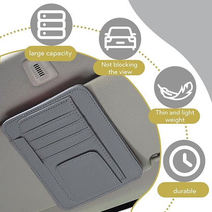 Car Sun Visor Organizer, Multifunctional Auto Visor Document Holder with Sunglasses Clip, Universal Car Interior Accessories Organizer for Drving License, Card, Pen (Gray)