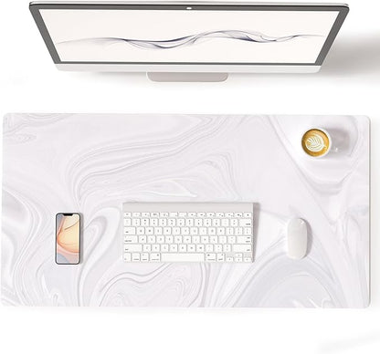 Colorful Star White Marble Large Mouse Pad, Waterproof Office Desk Mat, Non-Slip Computer Gaming Mouse Pad, XXL PC Laptop Protector Pads, PU Leather Desk Writing Pads for Office Home, 31.5" x 15.7"