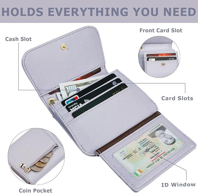 Women Small Wallet RFID Blocking Slim Wallet with Coin Pocket Tri-Fold Credit Card Holder with ID Window and Keychain (Purple)