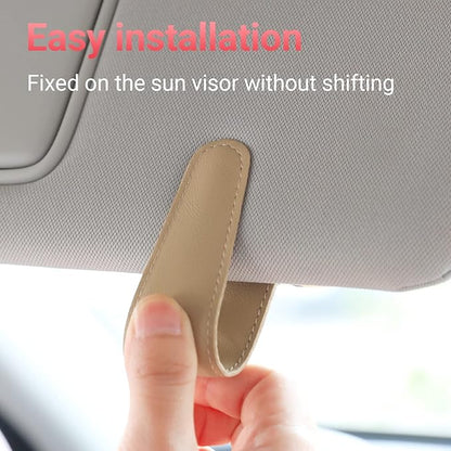 KanSmart Sunglass Holder for Car Visor Sunglasses Clip Magnetic Leather Glasses Eyeglass Holder Interior Car Accessories for Woman Man - 2 Packs Beige