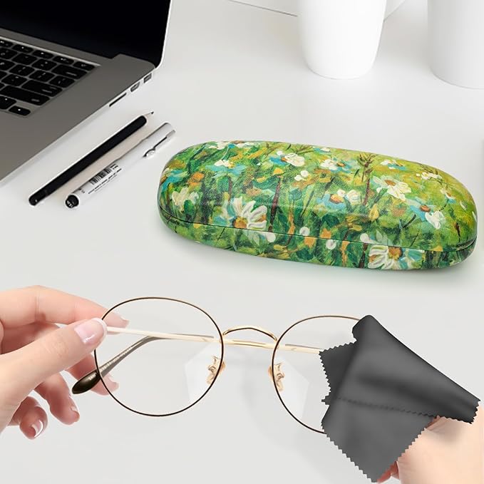 molshine Hard Shell PU Leather Glasses Case,Travel Portable Eyeglass Case for Men Women Girl Travel Study Work