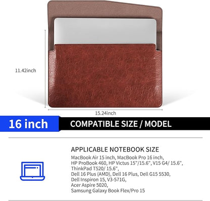 16 inch Genuine Leather Laptop Sleeve for MacBook Pro 16 Inch M5 M4 M3 M2 M1 Pro/Max＆MacBook Air 15 Inch M5 M4 M3 M2 Case,Premium Protective Case Cover with Magnetic Closure-Vintage Red Brown