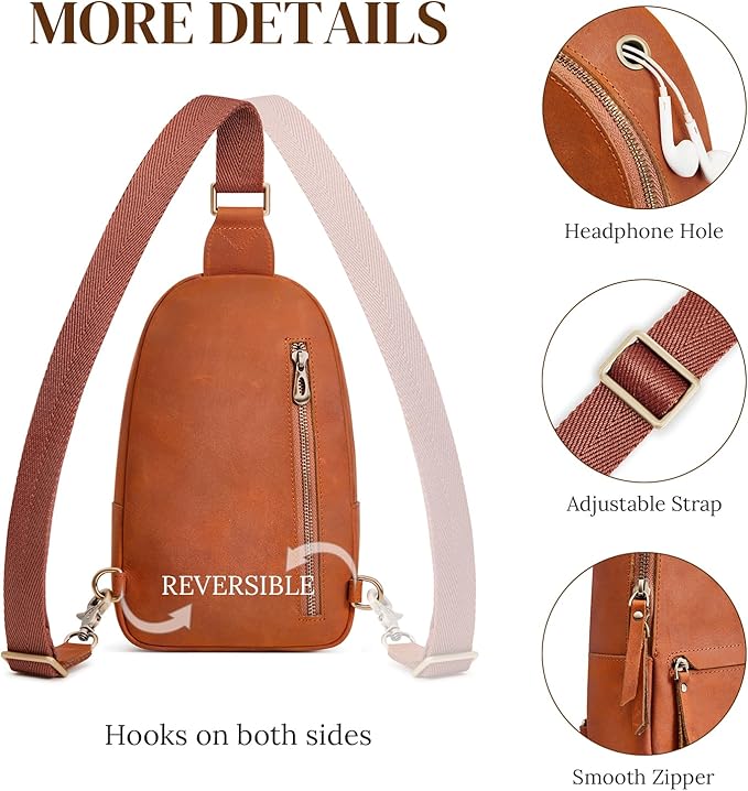 S-ZONE Leather Sling Bags for Women Men, Fanny Packs, Small Crossbody Purse Chest Bag with RFID Blocking