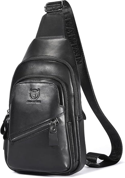 LUKZIJAES Genuine Leather Sling Bag for Men