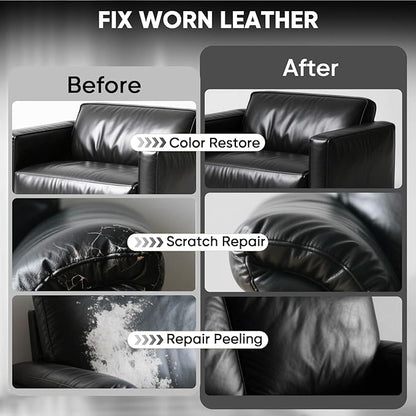 Leather Recoloring Balm - Scratch Repair & Color Restore Kit for Faded Leather, Leather Couch & Car Seats - 12OZ Leather Restorer Balm for Furniture, Auto Interior, Vinyl, Accessories (Black)