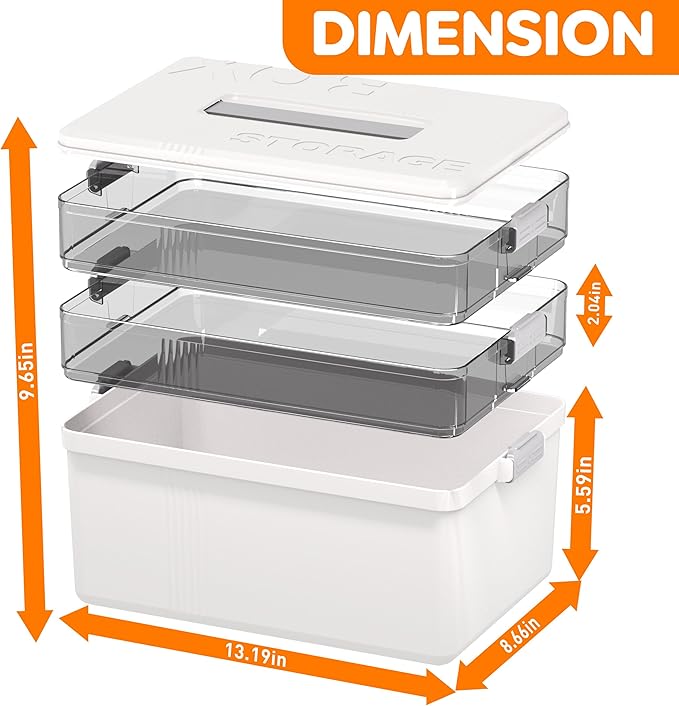 Citylife 3-Tier Medicine Cabinet Organizer,Medicine Cabinet First Aid Kit with Handle,Portable Multi-Purpose Storage Box Suitable for Family Emergency,Home,Travel,White