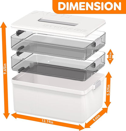 Citylife 3-Tier Medicine Cabinet Organizer,Medicine Cabinet First Aid Kit with Handle,Portable Multi-Purpose Storage Box Suitable for Family Emergency,Home,Travel,White