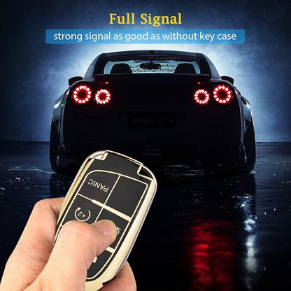 XIYANG TRADE for Jeep Key Fob Cover with Keychain, Soft TPU Key Case Shell Full Protection Suitable for Jeep Grand Cherokee Renegade Compass Durango Charger Dodge Challenger (Black)