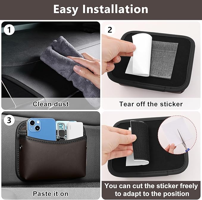 Car Seat Side Storage Pocket, Small Car Seat Organizers PU Leather Car Console Organizer Pocket Multifunctional Console Side Organizer Bag for Phone, Keys, Sunglass, Wallet (1Pack, Brown)