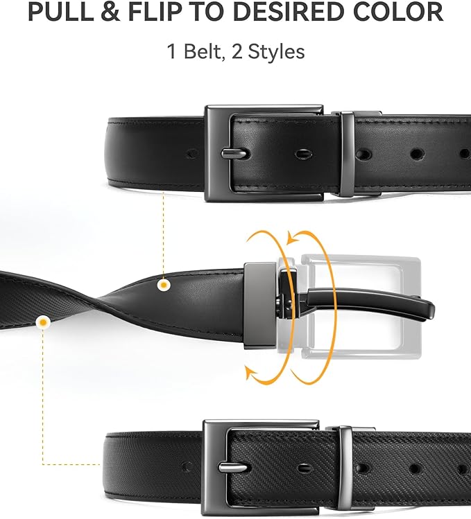 CHAOREN Reversible Belt Men 1 Piece - 1.25" Leather Dress Belt - Trim to Fit for Elegant Style