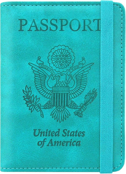 ACdream Passport and Vaccine Card Holder Combo, Cover Case with CDC Vaccination Card Slot, Leather Travel Documents Organizer Protector, with RFID Blocking, for Women and Men, C - Sky Blue, Fashion