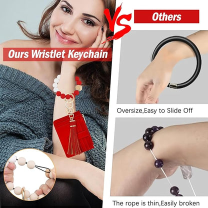 KNGITRYI Wallet Keychain Wristlet for Women,Slim RFID Credit Card Holder Purse Tassel Keychain Bangle Key Ring for Men Women