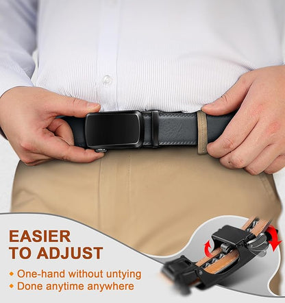 BULLIANT Men's Ratchet Belt 2 Pack-Click Leather Belt Adjustable for Men Gift 1 3/8-Cut for Perfect Fit