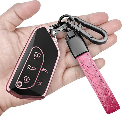 Sindeda for Volkswagen Key Fob Cover with Keychain Soft Full Protection Key Shell Key Case Compatible with VW MK8 Golf/GTI Skoda Octavia (Pink)