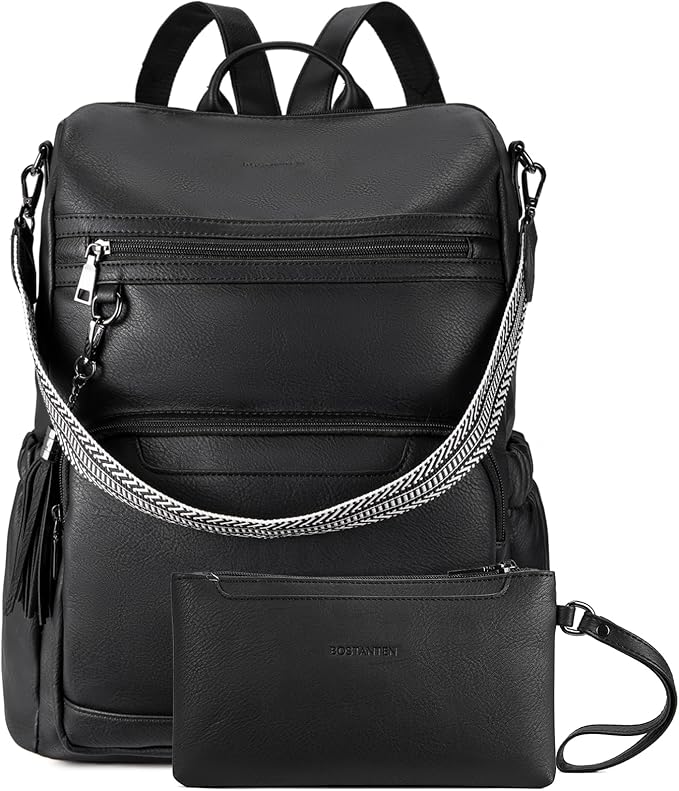 BOSTANTEN PU Leather Laptop Backpack for Women Designer Travel Backpack with Laptop Compartment Ladies Computer Shoulder Bags