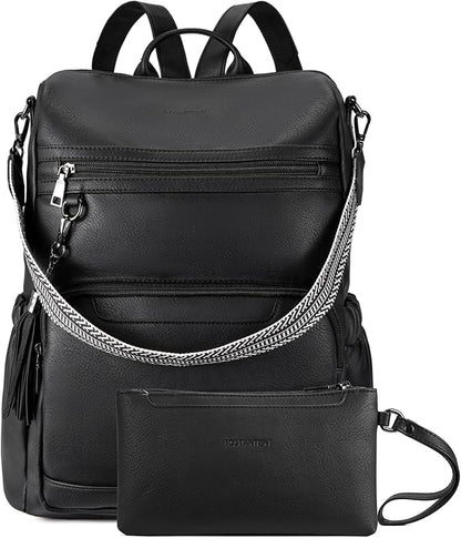 BOSTANTEN PU Leather Laptop Backpack for Women Designer Travel Backpack with Laptop Compartment Ladies Computer Shoulder Bags