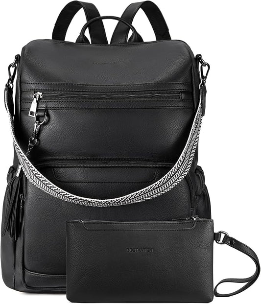 BOSTANTEN PU Leather Laptop Backpack for Women Designer Travel Backpack with Laptop Compartment Ladies Computer Shoulder Bags