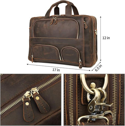 Augus Business Travel Briefcase Genuine Leather Duffel Bags for Men Laptop Bag fits 15.6 inches Laptop