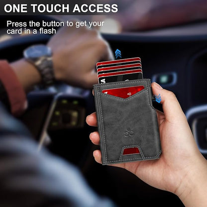 Wallet for Men Wallet with Slim Pop Up Card Holder 9-13 Cards, Bifold Minimalist Smart Wallet RFID Blocking Credit Card Holder with ID Window & Stretchable Cash Slot Compact Metal Aluminum Card Case