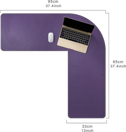Mydours L Shaped Desk Mat, (38"+38) x 13" Large PU Leather Corner Desk Pad Blotter, XXL Large Waterproof Gaming Mouse Pad, L Shaped Mouse Pad for Computer Keyboard Home Office (Purple)