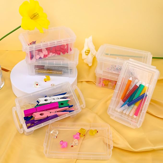 testyu Small Plastic Box, 5" X 2.8" X 2" Stackable Mini Storage Box with Lid, Clear Organizer Container for Jewelry Beads, Small Crafts Items Accessories - -6 Pack