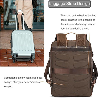LUUFAN Genuine Leather Shoulder Bag for Men, Casual Backpack Laptop Rucksack Business Daypack Travel Outdoor Bag, Brown