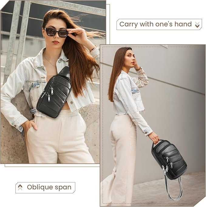 Conceal Carry Sling Bag - Virgan Leather Sling Backpack Fanny Pack Crossbody Chest Bags with Holster&Guitar Strap…