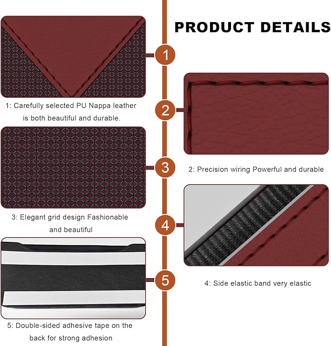 Car Sunglasses Case, PU Leather Pocket Self-Adhesive Storage Pouch for Vehicle Door Window Console, Multifunctional Vehicle Interior Organizer for Glasses Phones Wallets Keys (Wine Red)