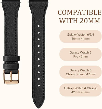 GEAK Slim Leather Band Compatible with Galaxy Watch 7 Band/6 5 4 FE 40mm 44mm/5 pro 45mm/Classic/Galaxy Active 2, 20mm Genuine Leather Strap with Quick Release Buckle for Samsung Watch Bands Women