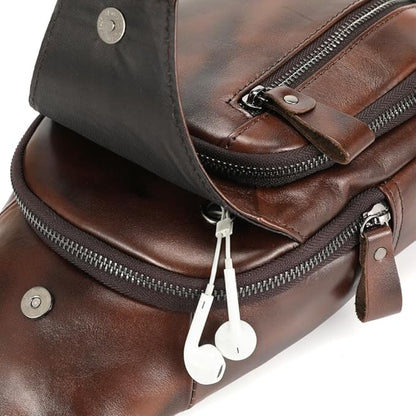 Sling Bag for Men Genuine Leather Chest Bag Crossbody Backpack Travel Hiking Outdoor Sport