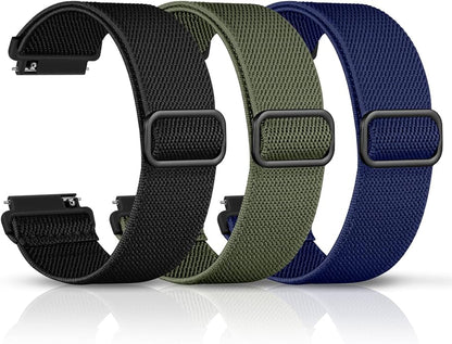 DaQin 3 Pack Nylon Watch Bands Compatible with 16mm 18mm 20mm 22mm Quick Release Watch Band, Adjustable Soft Stretchy Solo Loop Strap Elastic Braided Relacement Wristband for Men Women