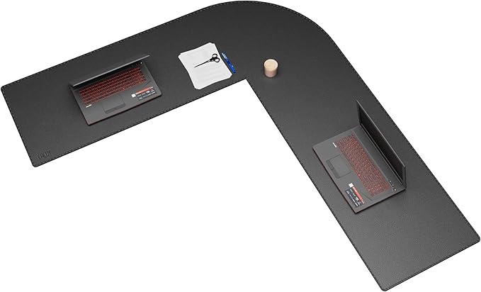 Cacoy 66.9" x 61.8" x 19.7" Black PU Leather L Shaped Desk Pad Blotter, 67-inch Large Corner Computer Table Mat for Home Office Workspace, Waterproof Executive Office Desk Protector L-Shaped Mouse Pad