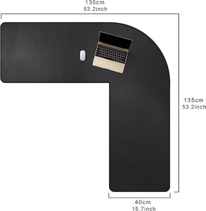 Mydours 53"x53"x16" L Shaped Office Mat, Full Desk Mouse Pad for Large L Shaped Gaming Desk Cover, Dual-Sided PU Leather Pad, Corner Mat for Home & Executive Office Desks, Black