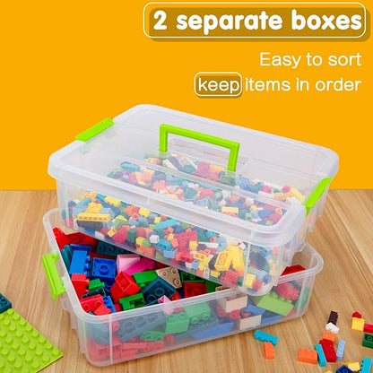 TERGOO 2 Layer Plastic Storage Containers with Lids, Multipurpose Clear Stack & Carry Box, Portable Craft Organizers and Storage Bin for Organizing Art & Craft, Sewing, Makeup, Nail Supplies (Green)
