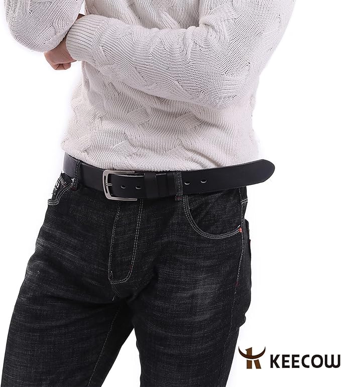 KEECOW Men's 100% Italian Cow Leather Belt Men With Anti-Scratch Buckle,Packed in a Box