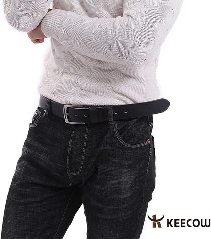 KEECOW Men's 100% Italian Cow Leather Belt Men With Anti-Scratch Buckle,Packed in a Box